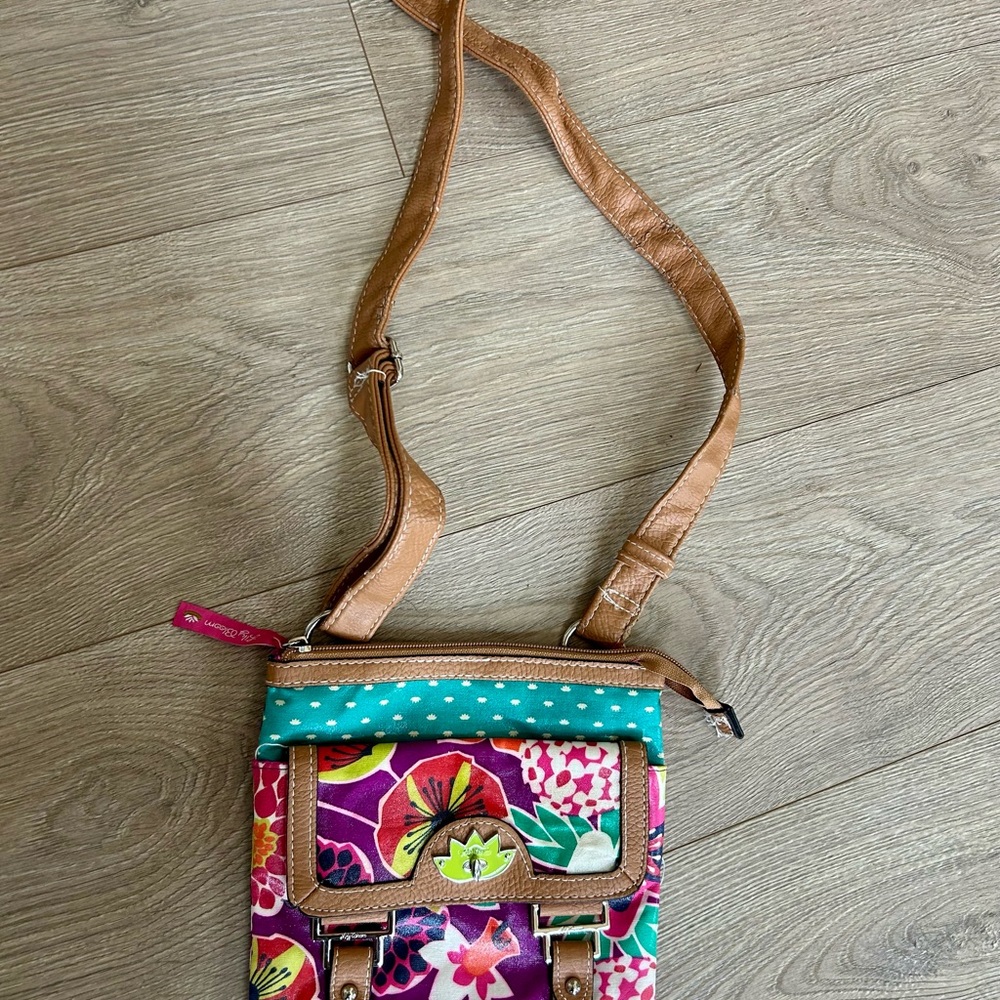 Lily Bloom Floral Crossbody Bag in Teal, Pink, Brown